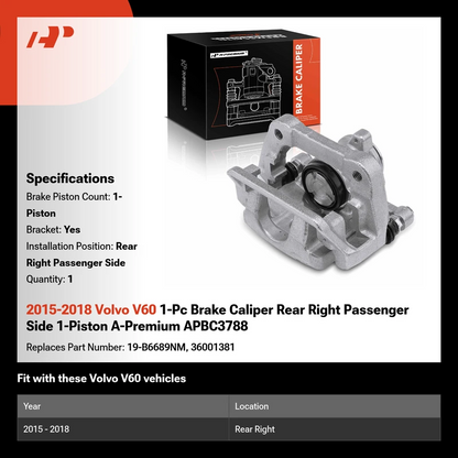 A-Premium 2015-2018 Volvo V60 1-Pc Brake Caliper Rear Right Passenger
