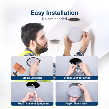 6 Pack 6 Inch 5CCT Ultra-Thin LED Recessed Ceiling Light with Junction Box, 2700