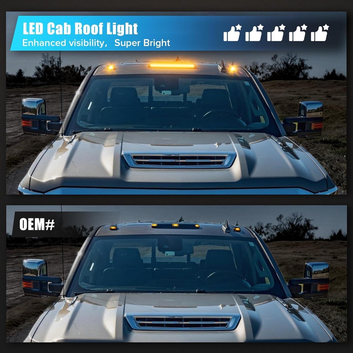 Amber LED Cab Roof Light Compatible with 2015-2019 Silverado Sierra 2500HD 3500H