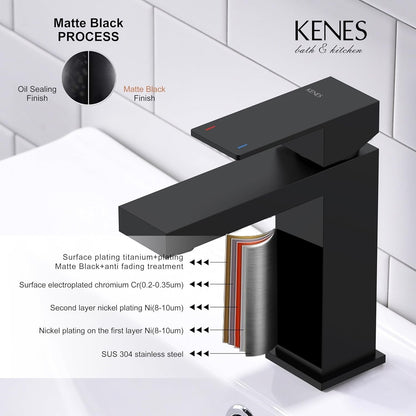 KENES Matte Black Single Handle Bathroom Sink Faucet, Stainless Steel Vanity