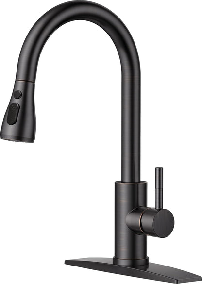 FORIOUS Kitchen Faucets with Pull Down Sprayer, Oil Rubber Brown