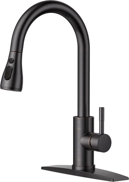 FORIOUS Kitchen Faucets with Pull Down Sprayer, Oil Rubber Brown
