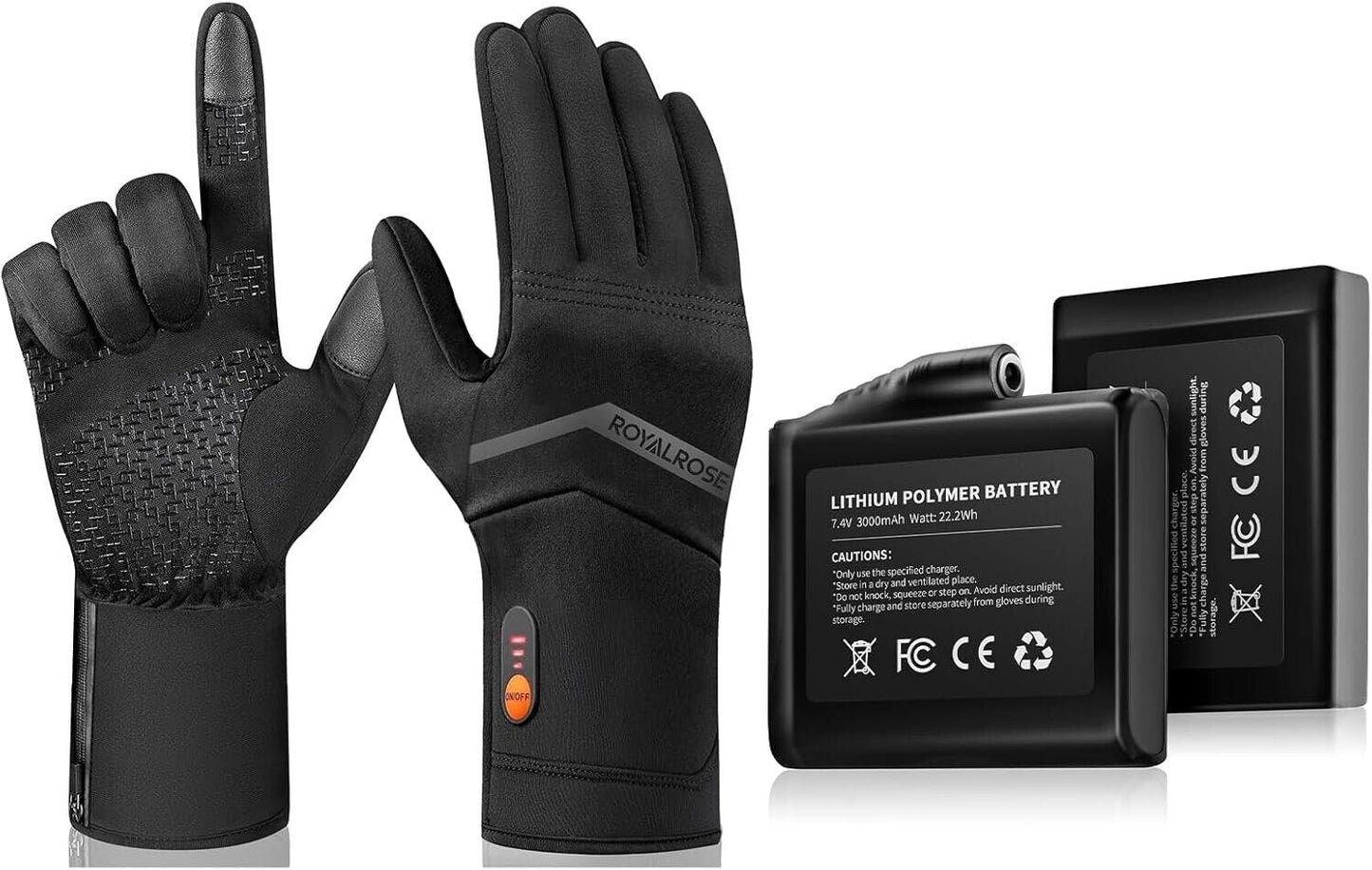 Heated Gloves Liners for Men Women, Rechargeable 7.4V 3000mAh Li-ion Batteries
