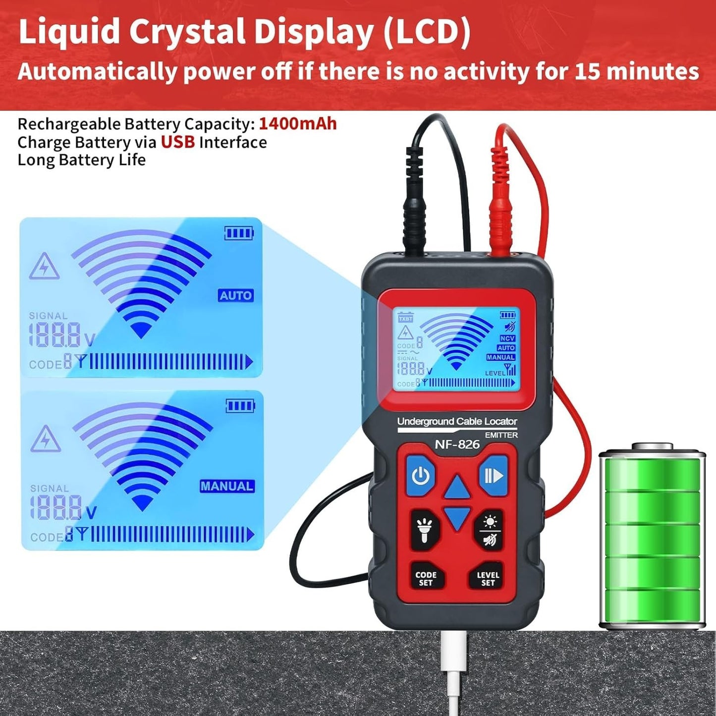 Underground Cable Locator, Rocky Mars Cable Tester Wire Tracker, NF826