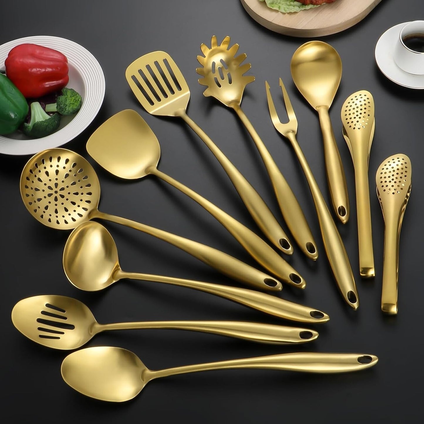304 Stainlss Steel Matte Kitchen Utensils Set, 11 Pcs Long Metal Cooking Utensil