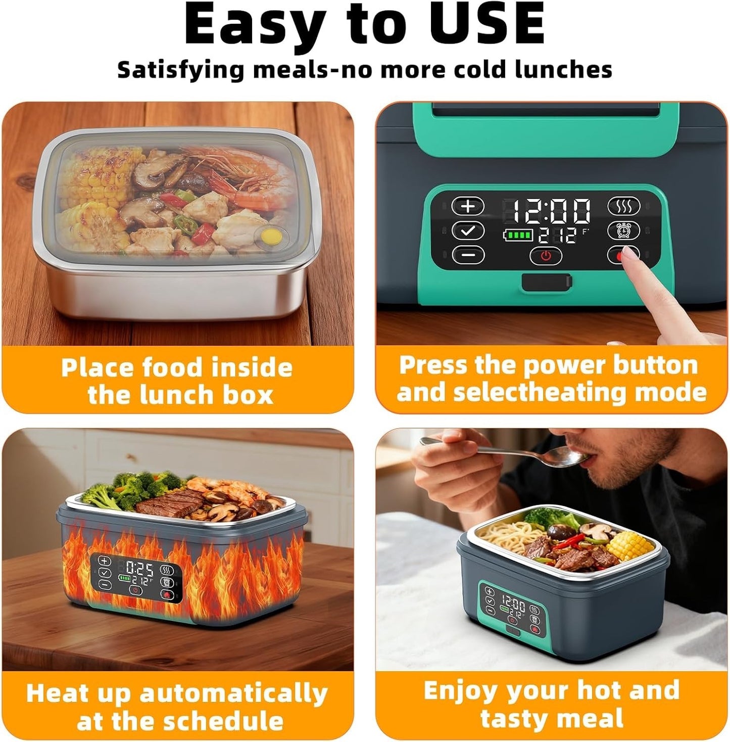 XL 6.3-Cups Cordless Electric Heated Lunch Box for Adults, Rechargeable Battery
