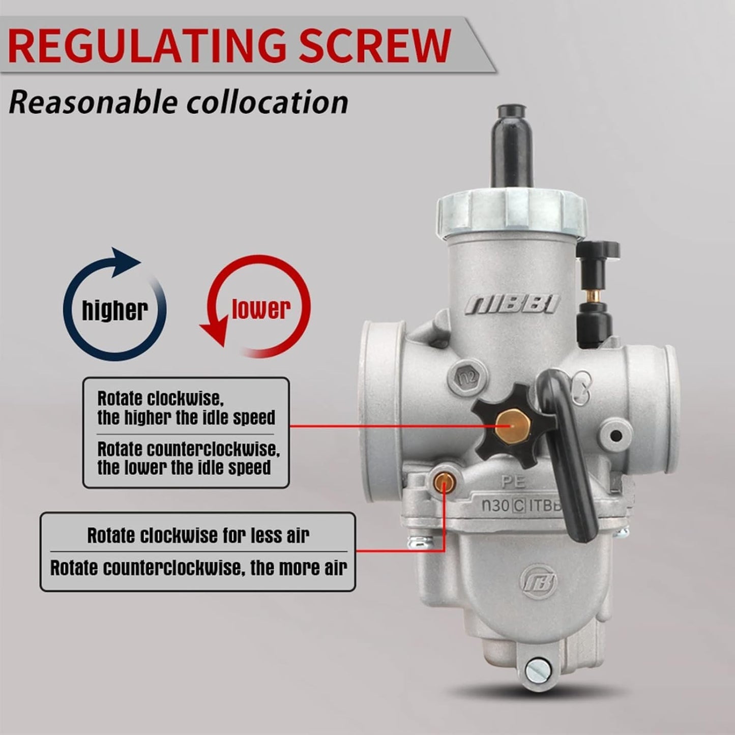 NIBBI PE30 Carb 30mm Carburetor Motorcycle Carburetor with Carb Jets Fit 250cc