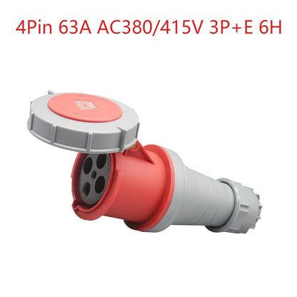 1 Set 63A 4Pin Industrial Connector Plug Socket, 4Pin 63A 380V-415V 3P+E 6H IP67