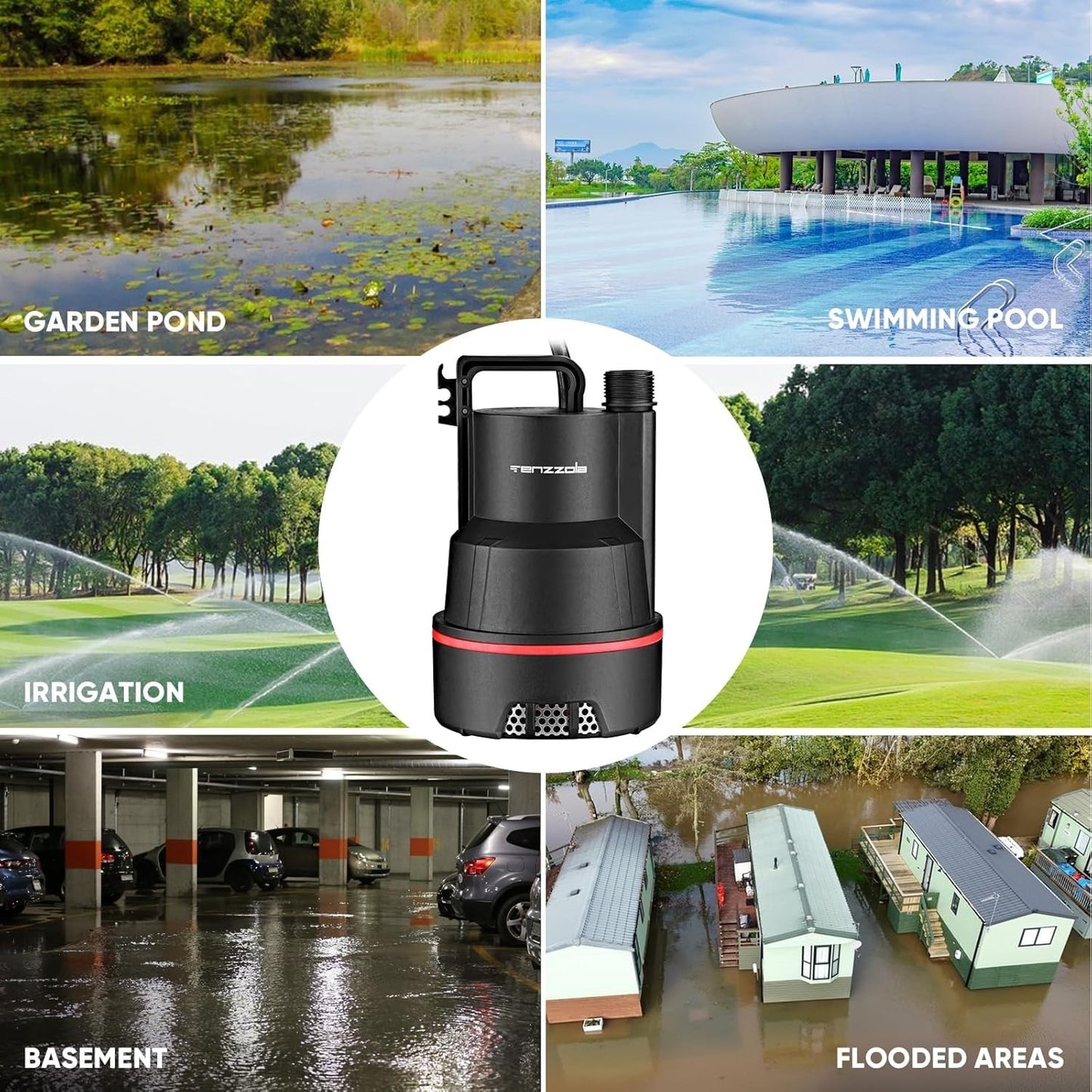 Sump Pump, 1/3 HP 2400GPH Submersible Utility Water Pump, Thermoplastic Portable