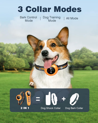 2-in-1 Dog Shock Collar & Dog Bark Collar - Smart Anti Barking Dog Training Coll