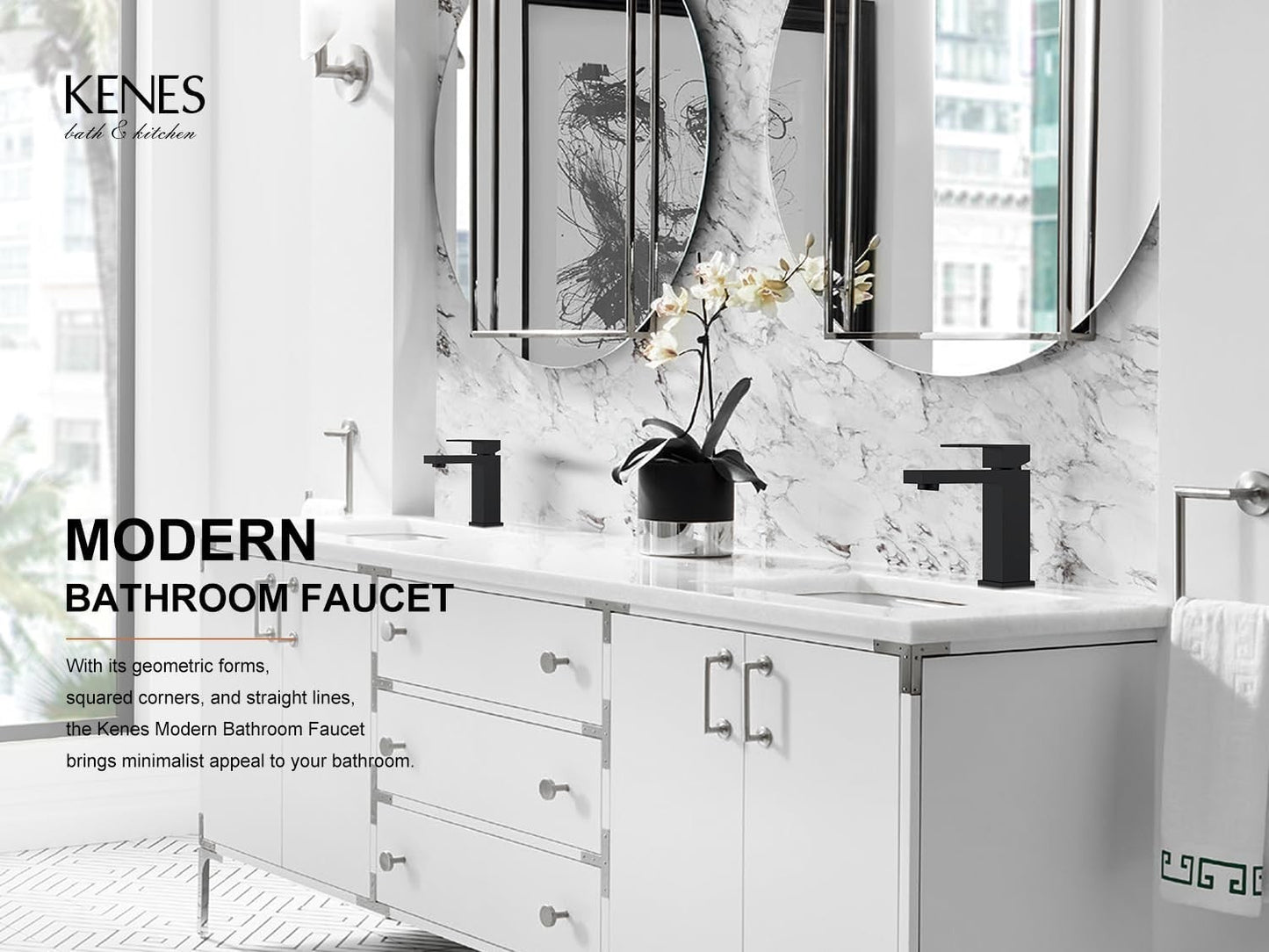 KENES Matte Black Single Handle Bathroom Sink Faucet, Stainless Steel Vanity