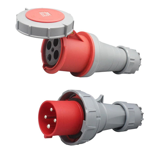 1 Set 63A 4Pin Industrial Connector Plug Socket, 4Pin 63A 380V-415V 3P+E 6H IP67