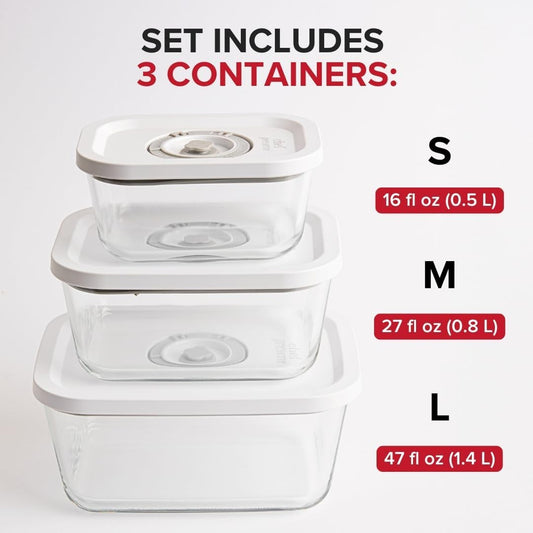 Chef Preserve Glass Vacuum Seal Containers for Food Storage, Made for Compact Va