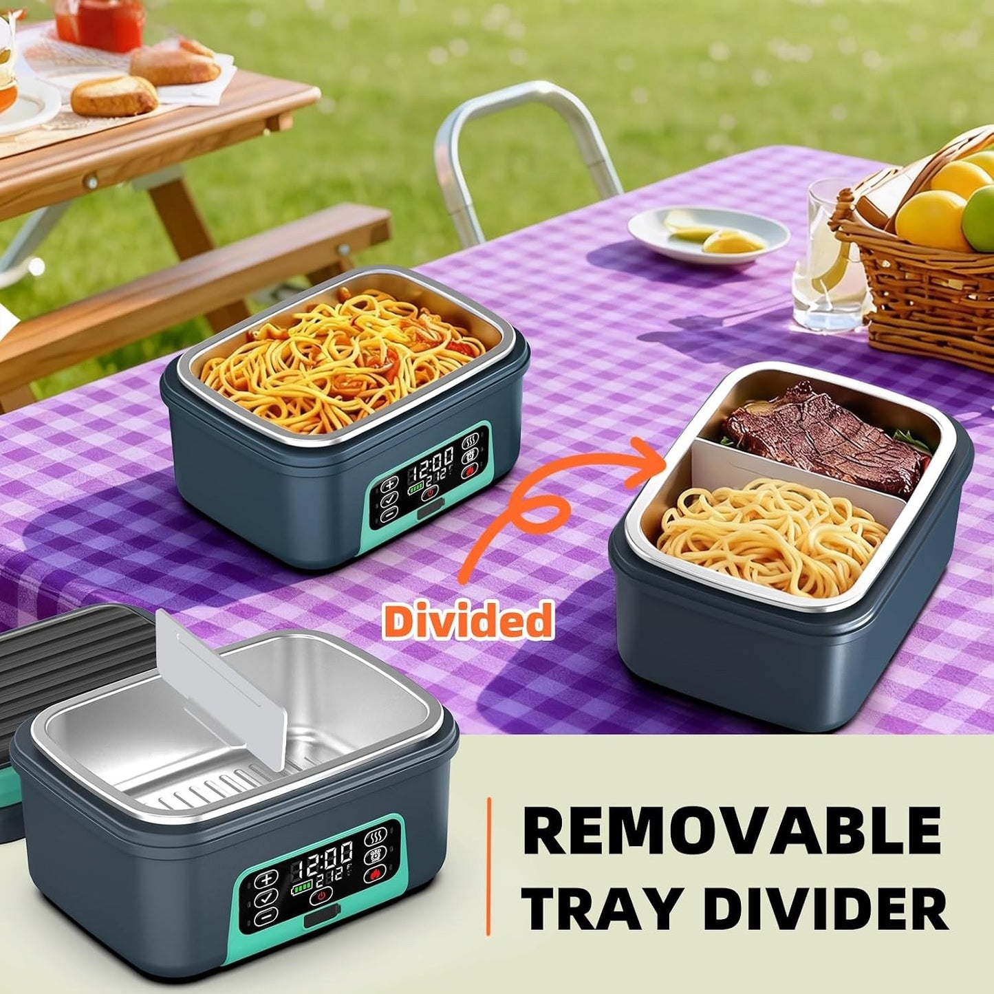 XL 6.3-Cups Cordless Electric Heated Lunch Box for Adults, Rechargeable Battery