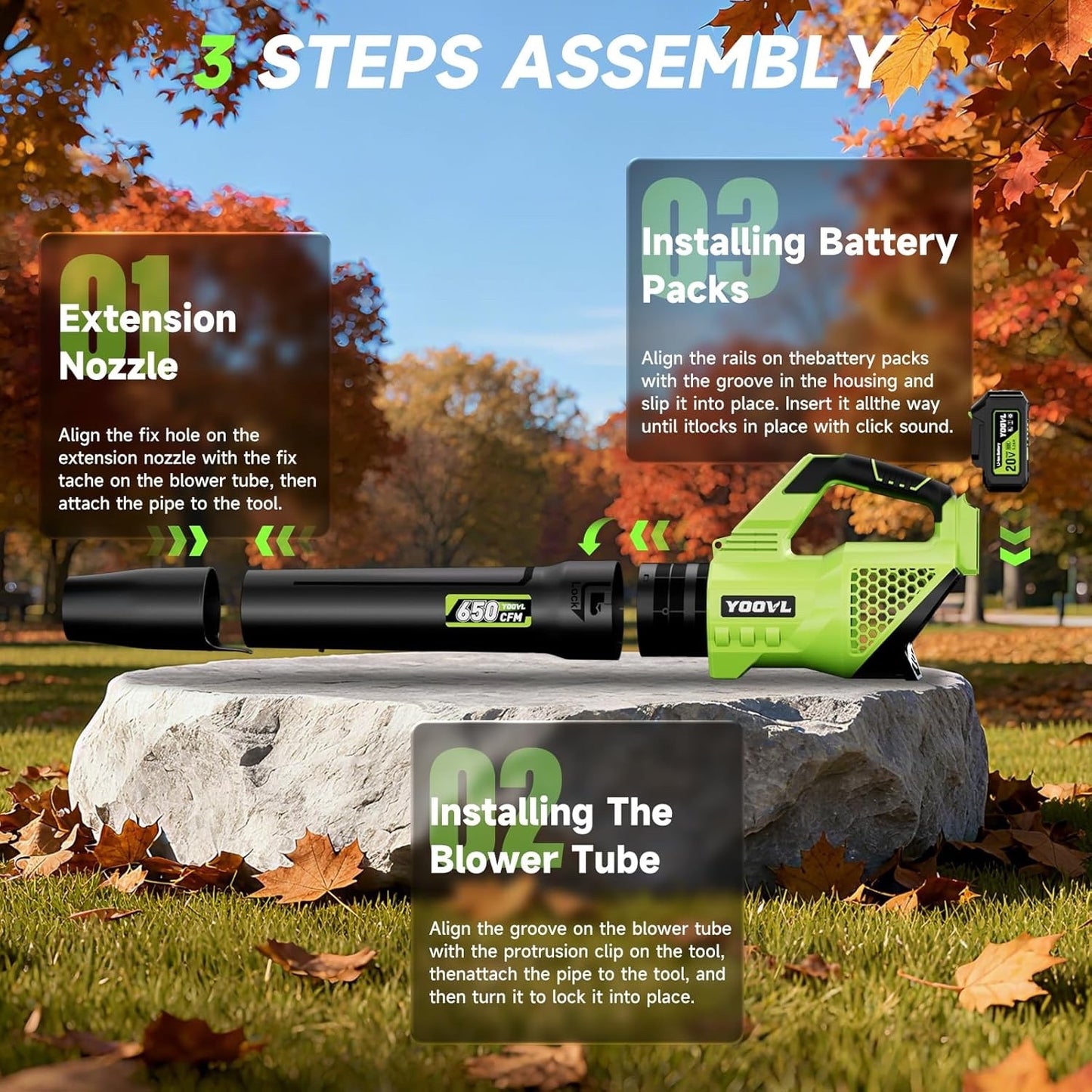 Leaf Blower Cordless, 650CFM Electric Leaf Blowers with 2 x 5.2Ah Batteries