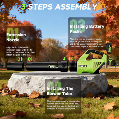 Leaf Blower Cordless, 650CFM Electric Leaf Blowers with 2 x 5.2Ah Batteries