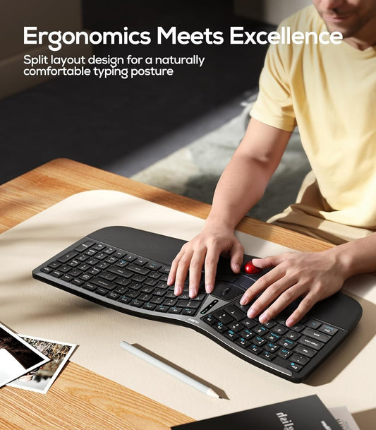 Nulea RT07 Wireless Ergonomic Trackball Keyboard - Split Keyboard, Wrist Rest