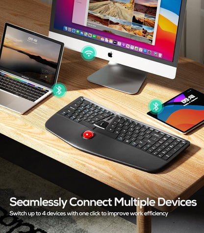 Nulea RT07 Wireless Ergonomic Trackball Keyboard - Split Keyboard, Wrist Rest