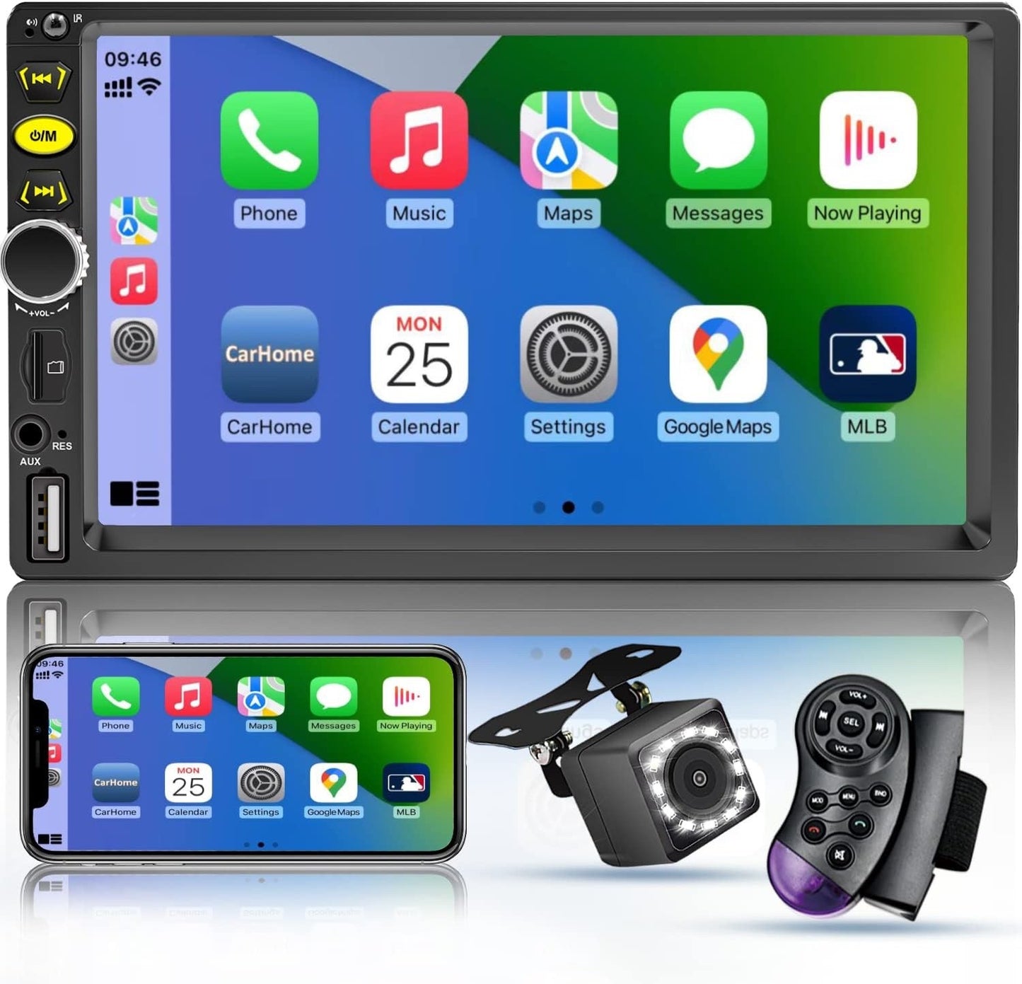 7 Double Din Touch Screen Car Radio with Apple CarPlay,7 Inch Bluetooth Car Ster