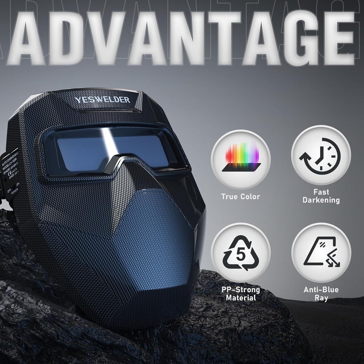 YESWELDER True Color Auto Darkening Welding Goggles, Wide Shade Range 4/5-9/9-13
