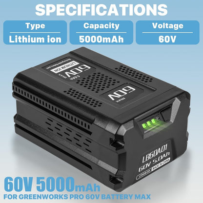 60V 5.0Ah Lithium Battery for Greenworks 60V Battery LB60A00 LB60A01 LB60A02 LB6