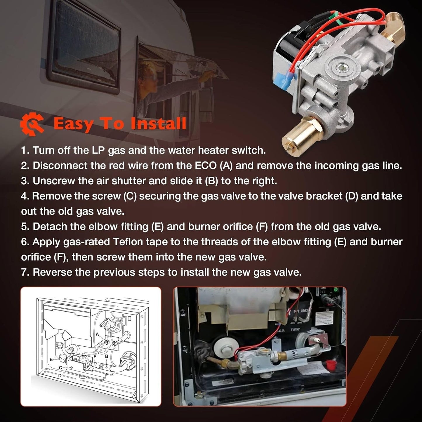 GC10A-4E 92089 RV Water Heater Gas Valve – Compatible with Atwood 10 Gal Water