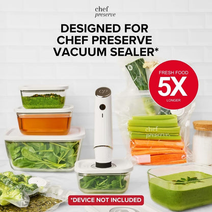 Chef Preserve Glass Vacuum Seal Containers for Food Storage, Made for Compact Va