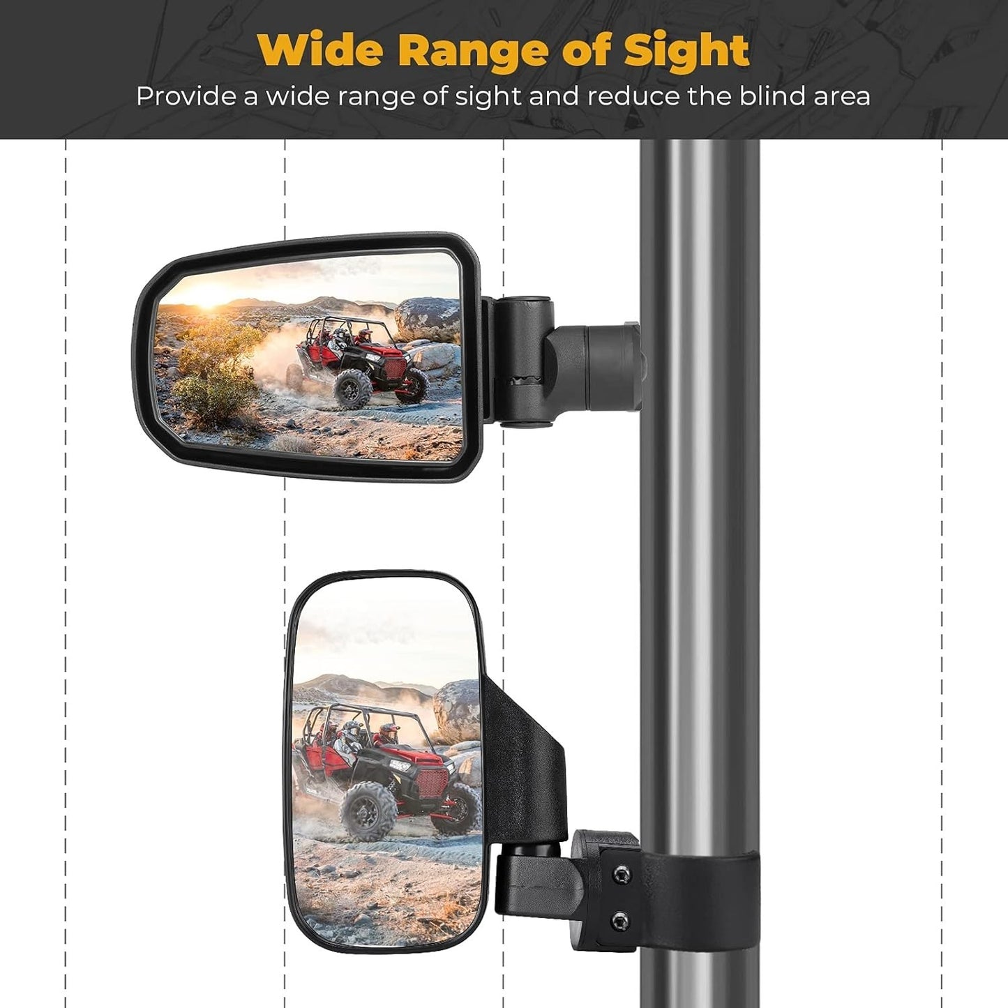 KEMIMOTO UTV Side Mirrors, Adjustable Surface Folding Aluminum Special Clamp Sid