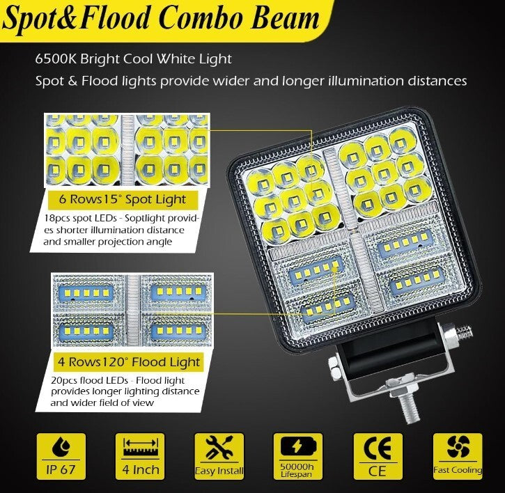 MUVKQC LED Tractor Lights,10PCS 4.5inch Square LED Work Light,177W 175000LM Spot