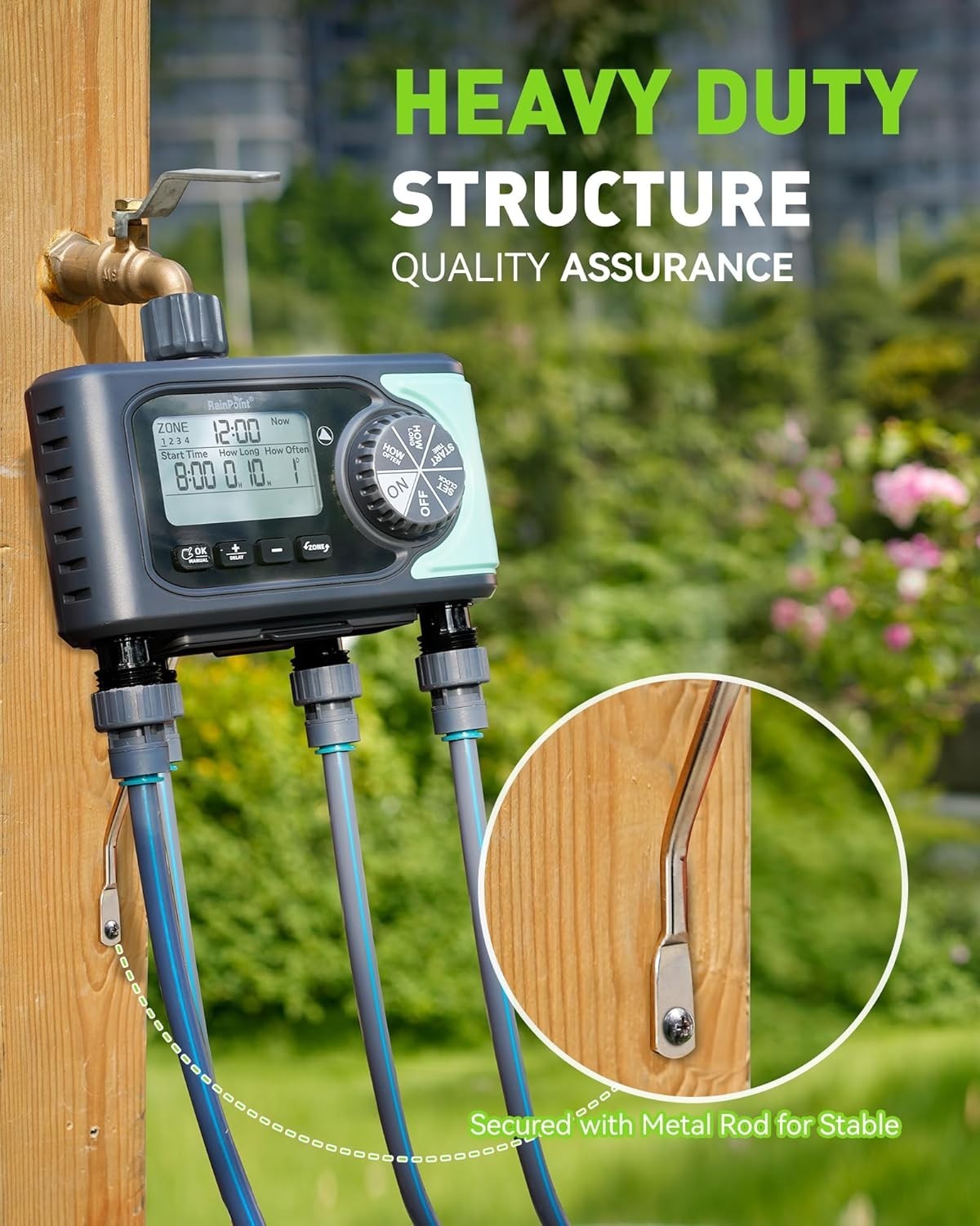 RAINPOINT Sprinkler Timer, 4 Outlets Hose Timers, 4 Zone Water Timer for...