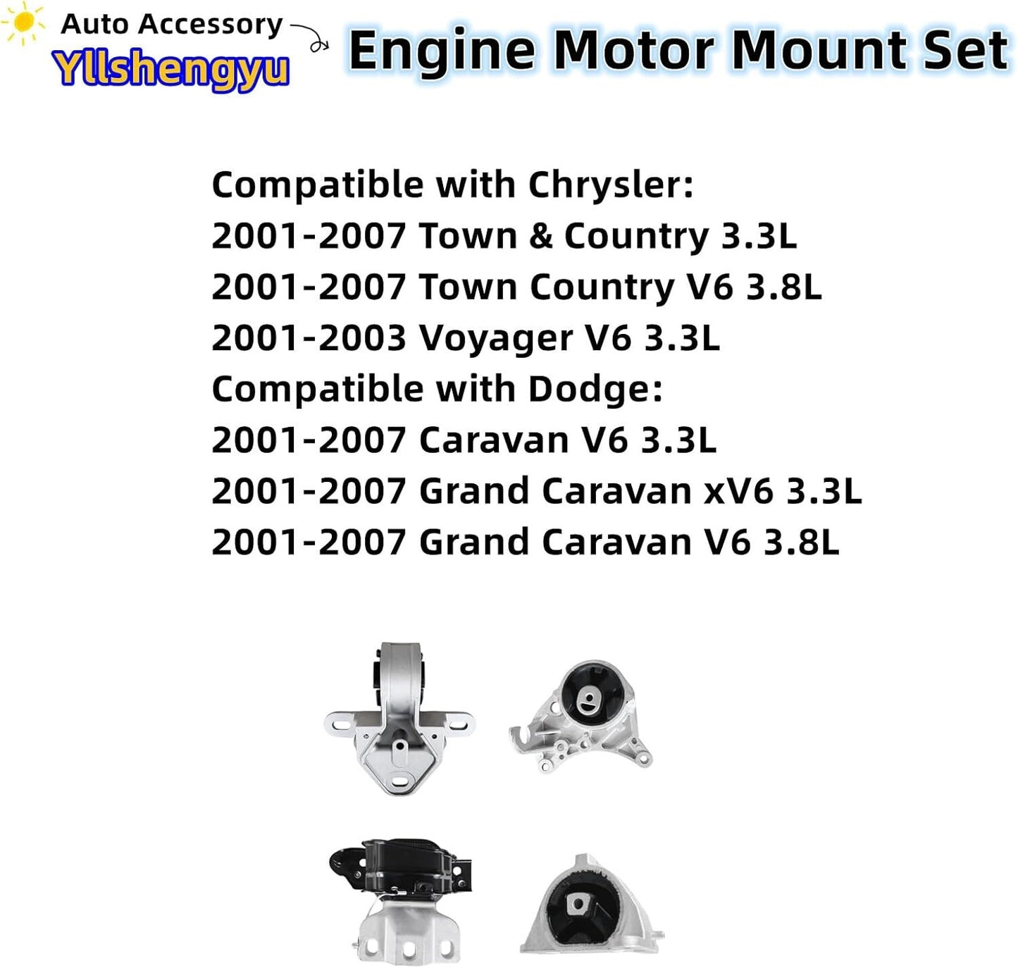 4Pcs Engine Motor Mount Kit Compatible with Town&Country/Grand Caravan 2001-2007