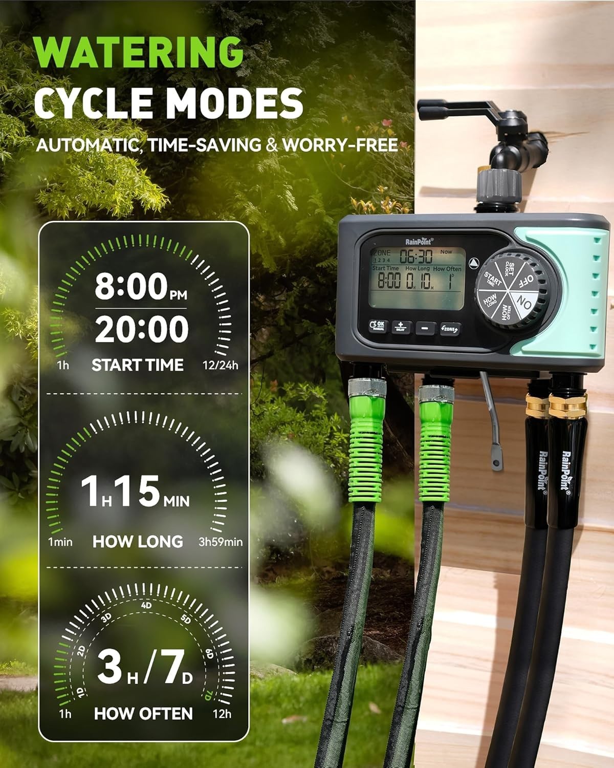 RAINPOINT Sprinkler Timer, 4 Outlets Hose Timers, 4 Zone Water Timer for...