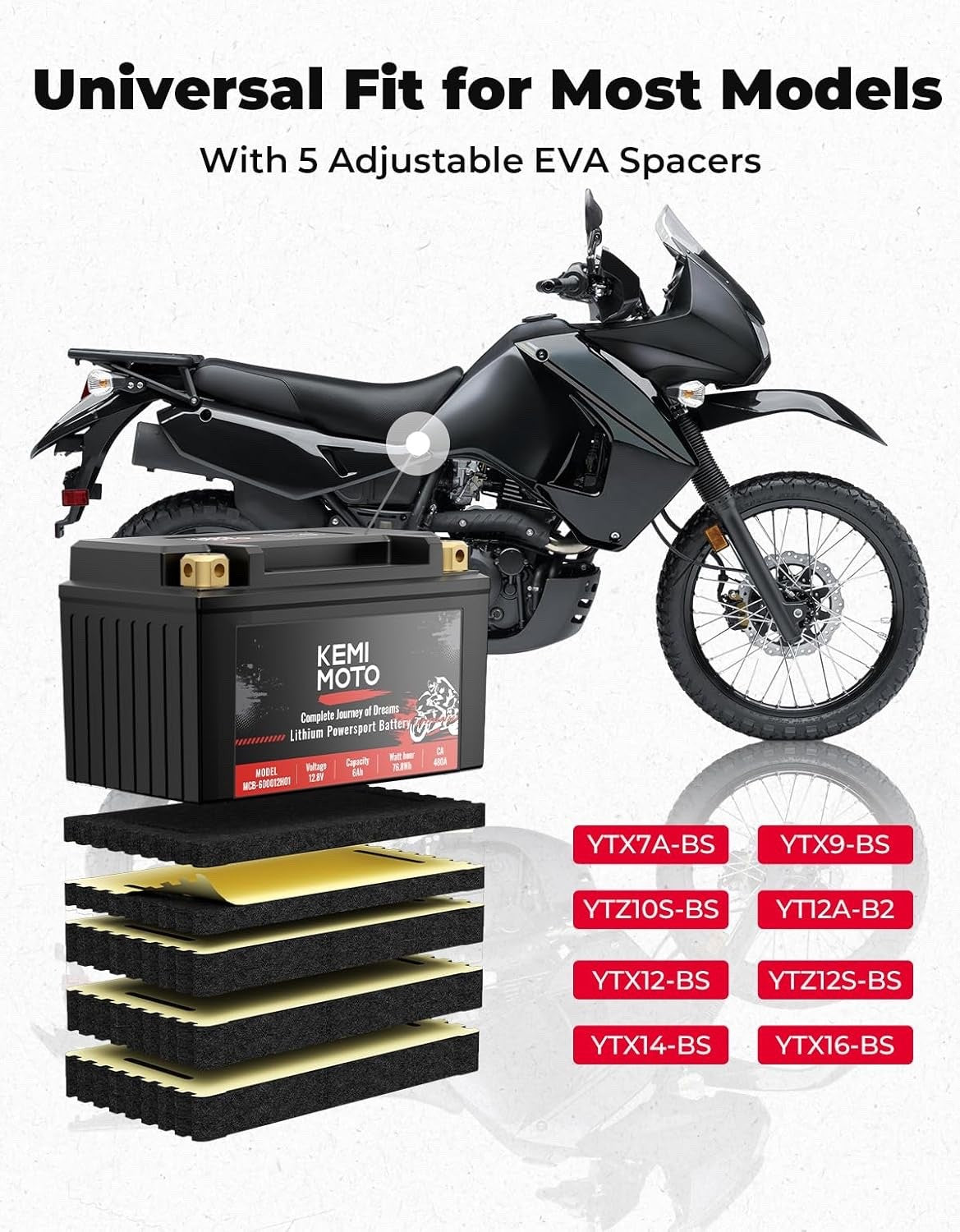 KEMIMOTO Lithium Motorcycle Battery YTX14-BS/YTX9-BS, LiFePO4 Lithium Battery