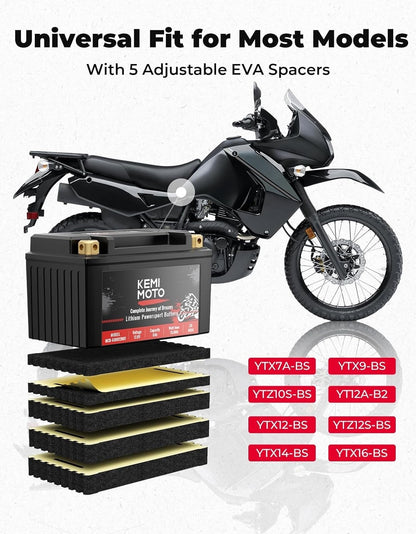 KEMIMOTO Lithium Motorcycle Battery YTX14-BS/YTX9-BS, LiFePO4 Lithium Battery
