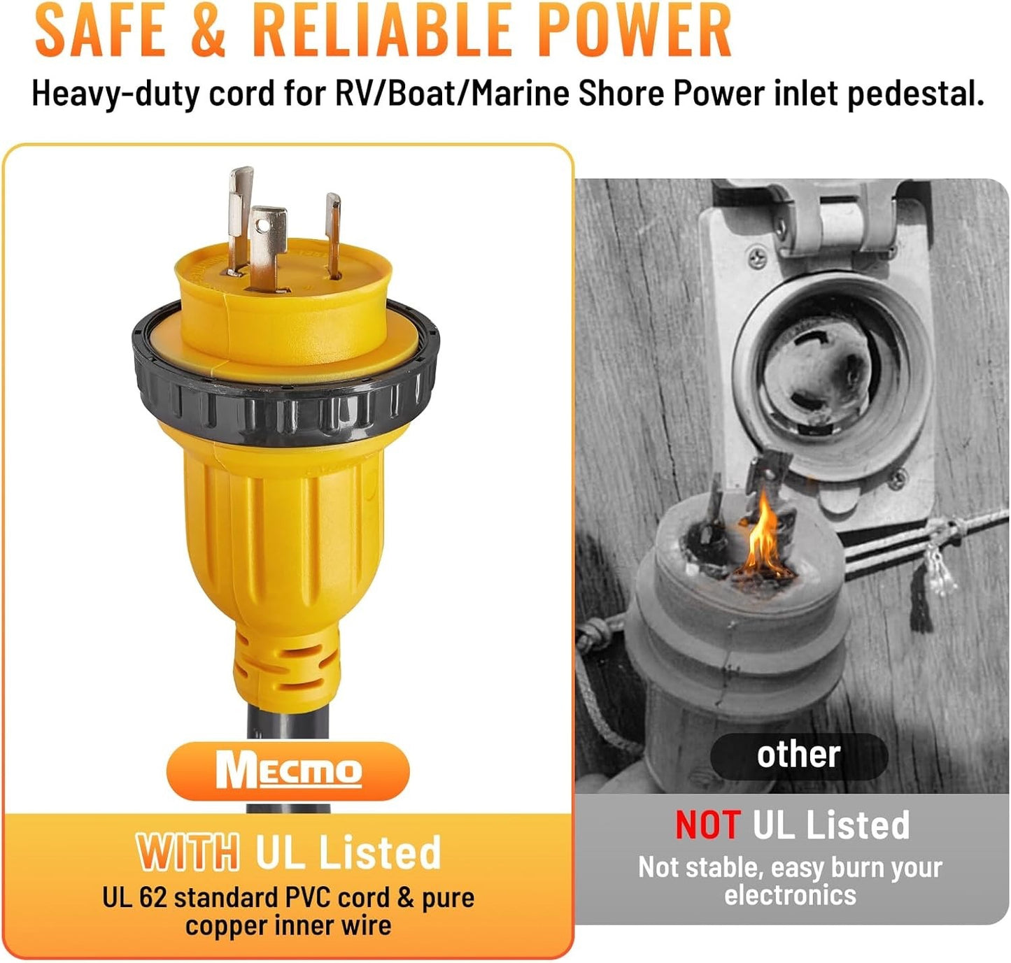 MECMO Marine Shore Power Reverse Y Adapter, 2X L5-30P 30A to SS2-50R 50A 125/250