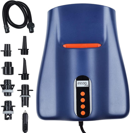 22PSI SUP Electric Air Pump, Portable High Pressure Pump with 6 Nozzles, Auto-Of