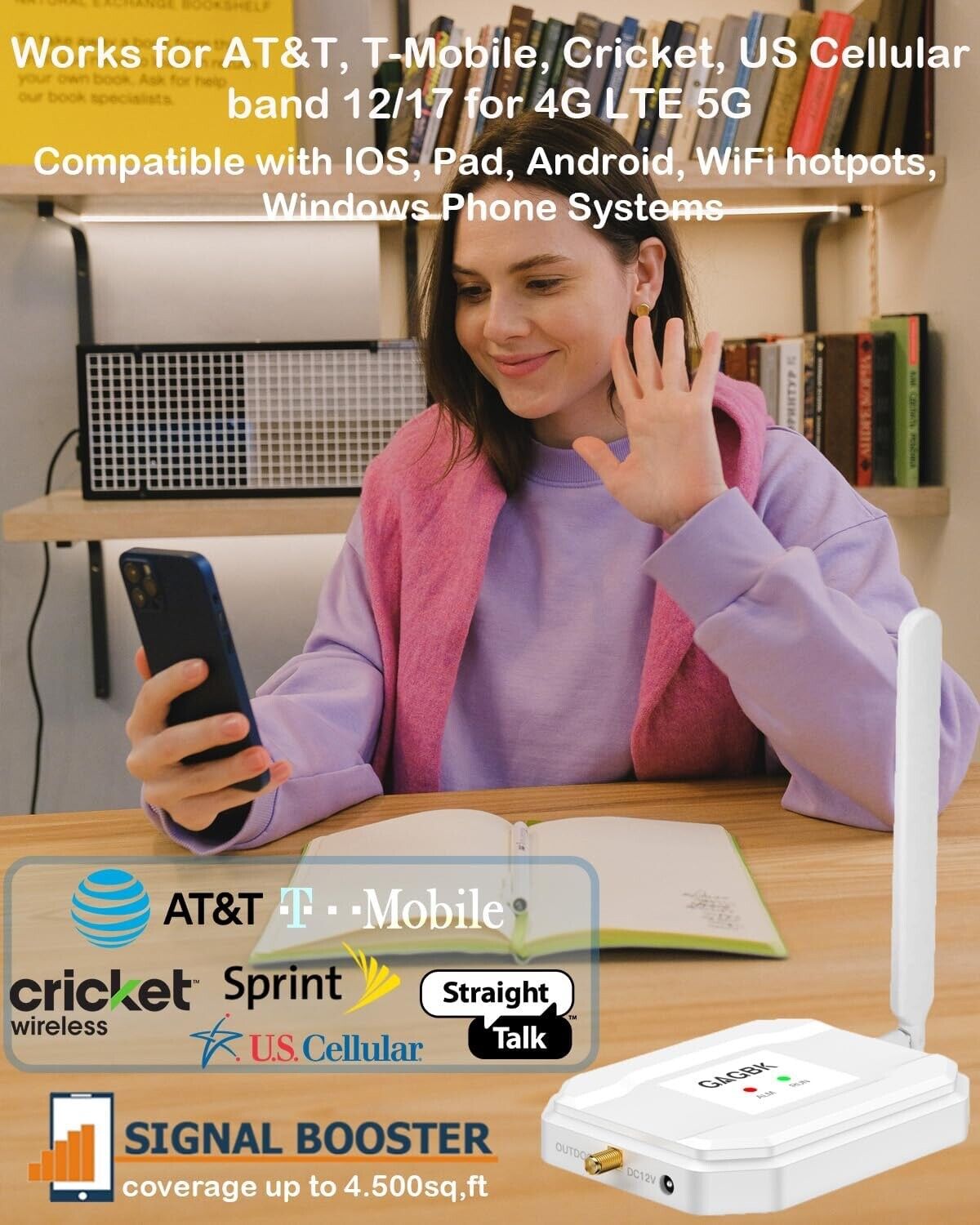 AT&T Cell Phone Signal Booster for 5G 4G LTE on Band 12/17 for Call/Data White