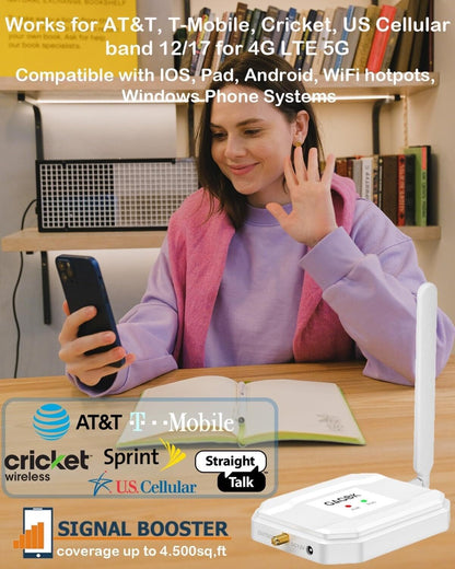 AT&T Cell Phone Signal Booster for 5G 4G LTE on Band 12/17 for Call/Data White
