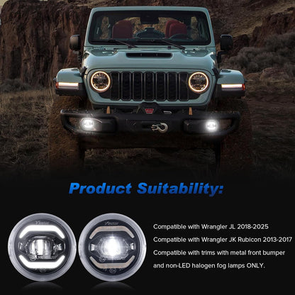 4 Inch Round LED Fog Lights Compatible with 2007-2018 Wrangler JK JK Unlimited