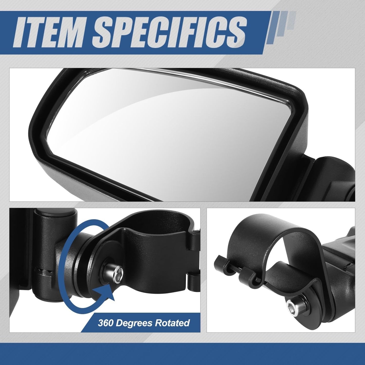 Auto Dynasty UTV Side Mirrors Convex Rear View Anti-Glare 360 Degrees Rotated