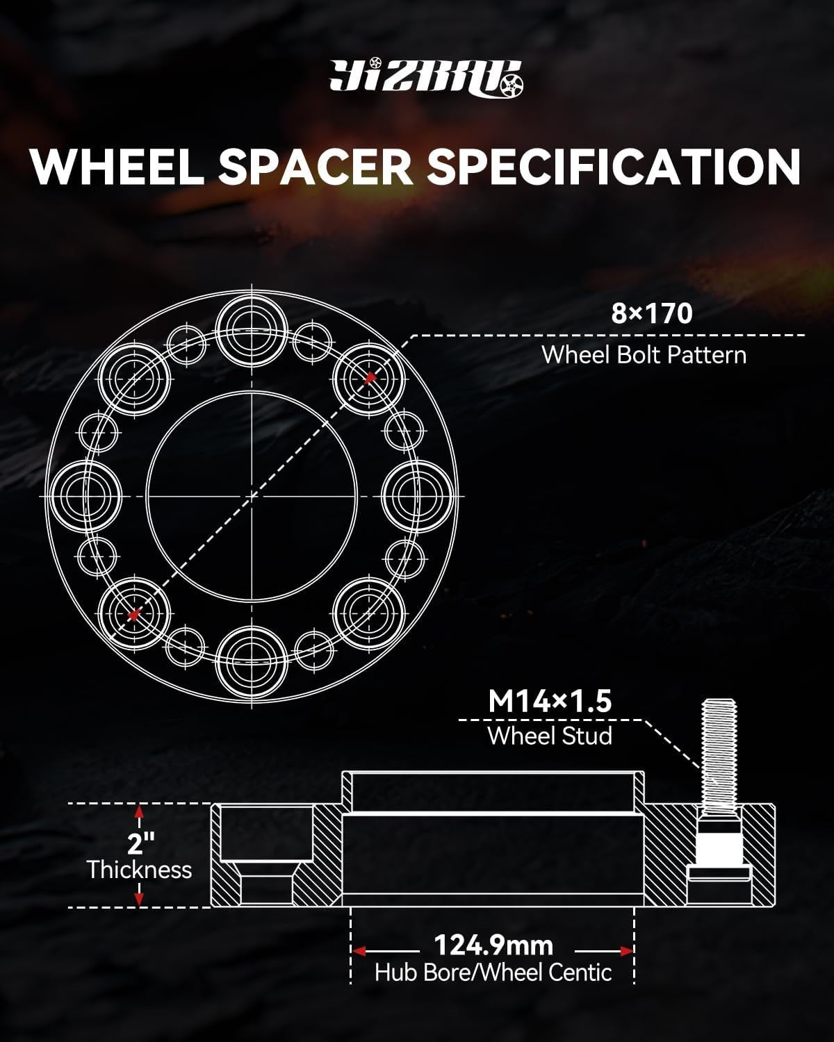 YIZBAP 2PCS 8x170 Hubcentric Wheel Spacers, 2 inch 8x170mm Wheel Spacers 125 mm