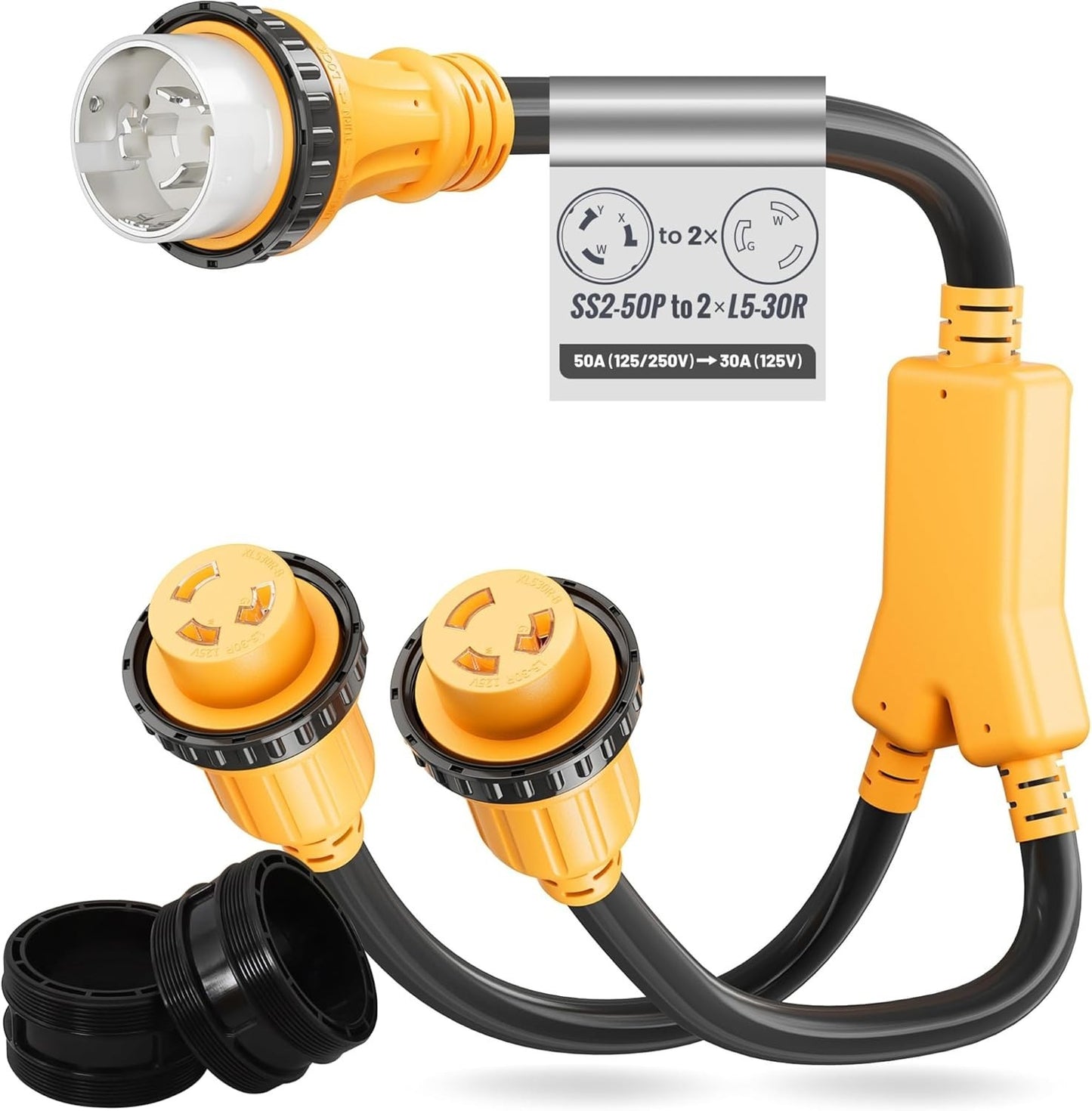 MECMO 50 Amp 125/250V to x (2) 30 Amp 125V Shore Power Adapter, NEMA SS2-50P