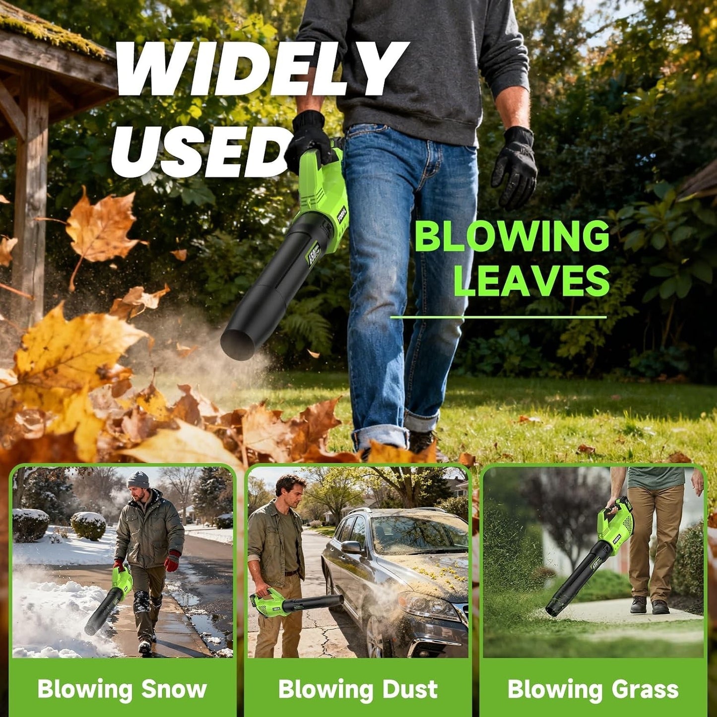 Leaf Blower Cordless, 650CFM Electric Leaf Blowers with 2 x 5.2Ah Batteries