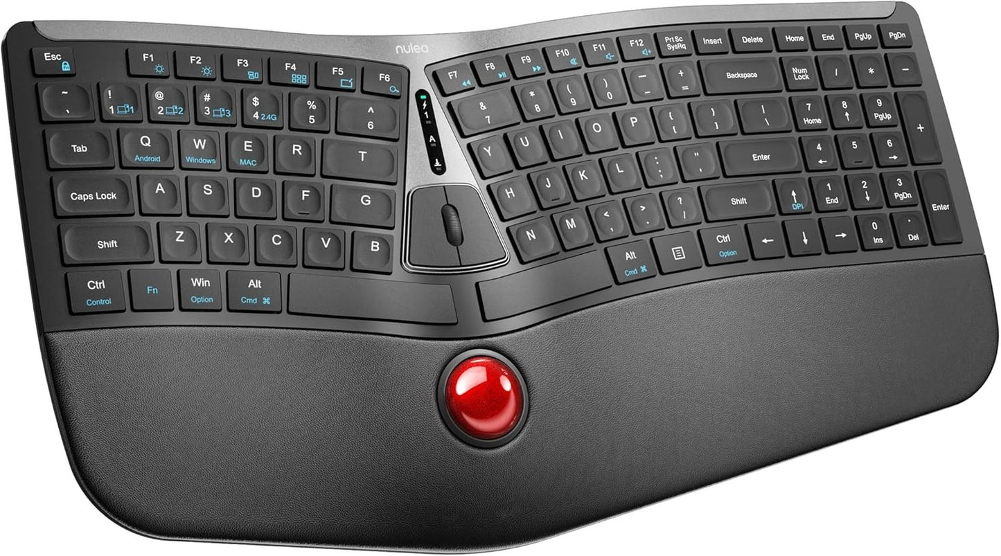 Nulea RT07 Wireless Ergonomic Trackball Keyboard - Split Keyboard, Wrist Rest