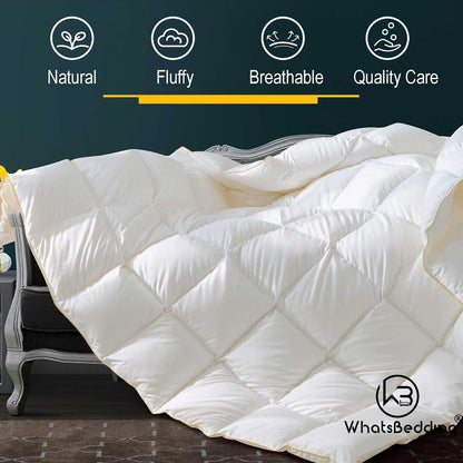 WhatsBedding Puffy White Feather Comforter Oversize King with Feathers Down