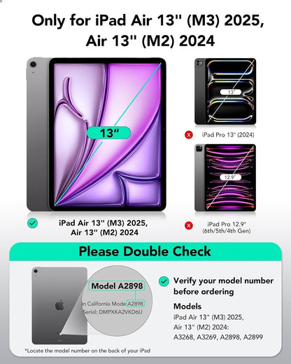 ESR for iPad Air 13 Inch Case (2025/2024) M3/M2, Removable Magnetic Cover, Adjus