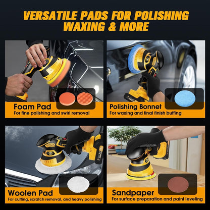 Cordless Car Buffer Polisher kit [2x 2000mAh 21V Batteries & 18 PCS Attachments]