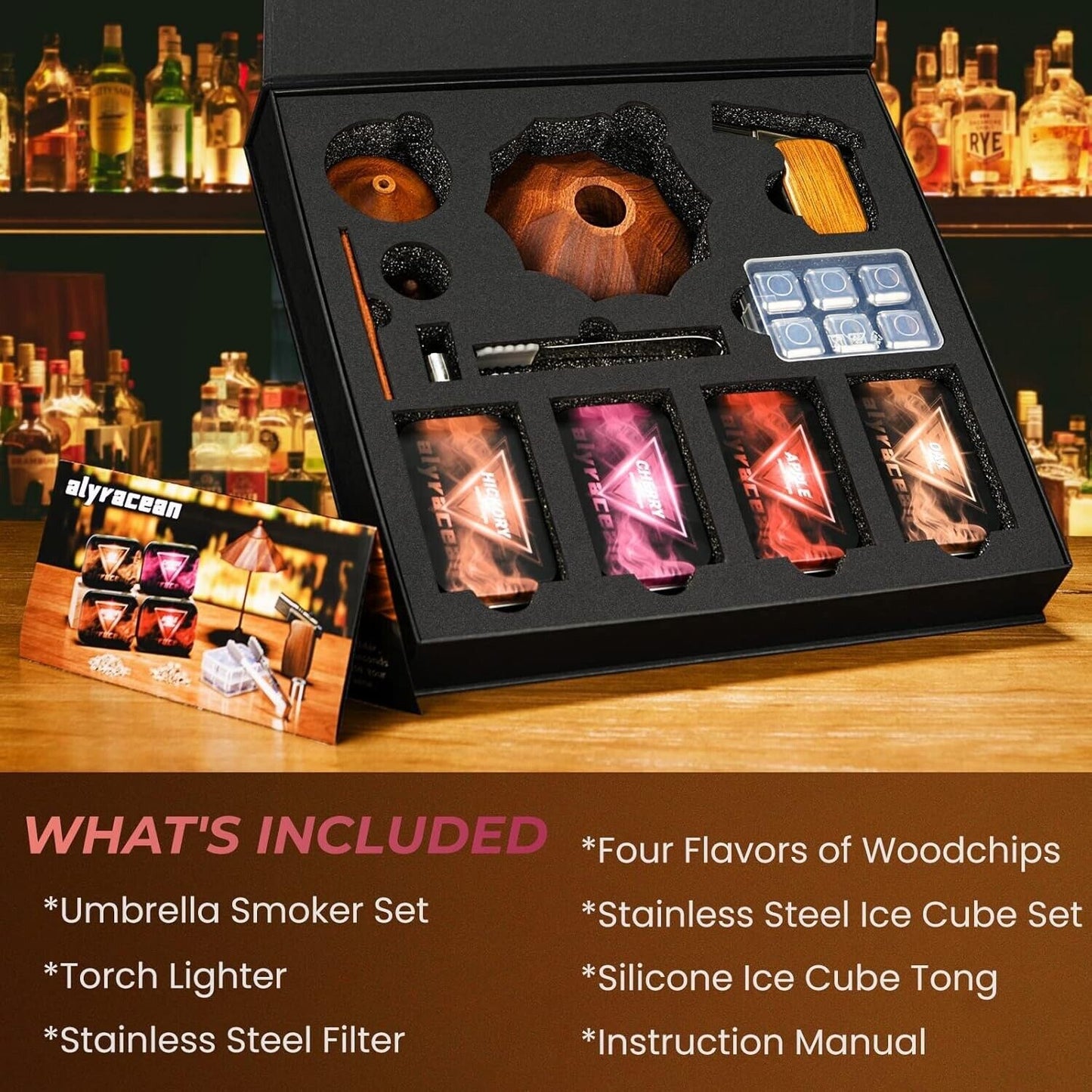 Gifts for Men Dad Husband, Umbrella Cocktail Smoker Kit with Torch, Bourbon