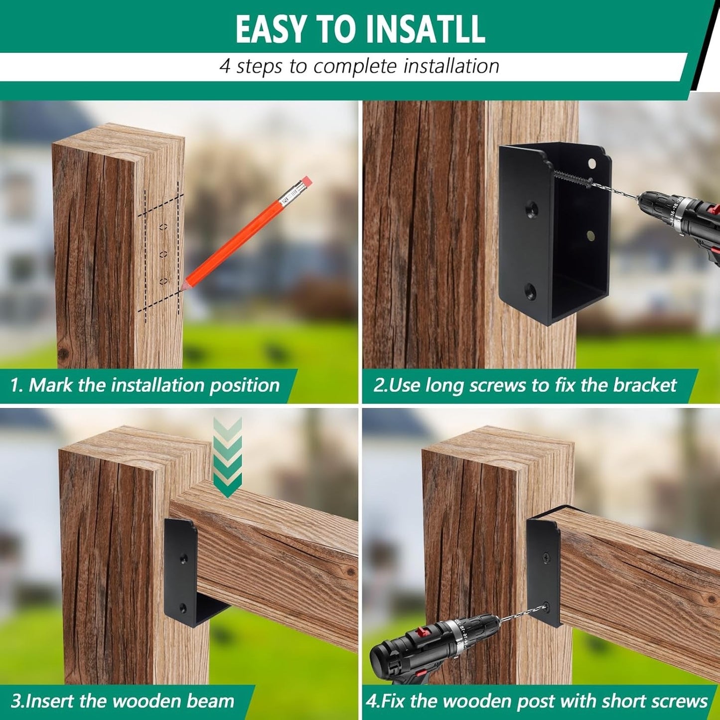 8 PCS Deck Railing Bracket Connectors, U-Shaped Concealed Brackets for 2"x4