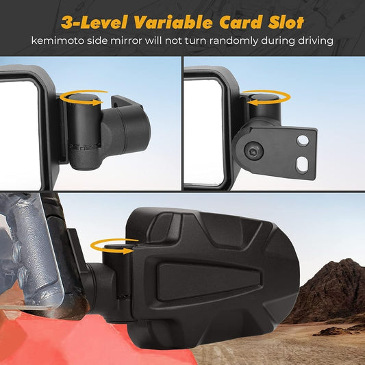 KEMIMOTO UTV Side Mirrors, Adjustable Surface Folding Aluminum Special Clamp Sid